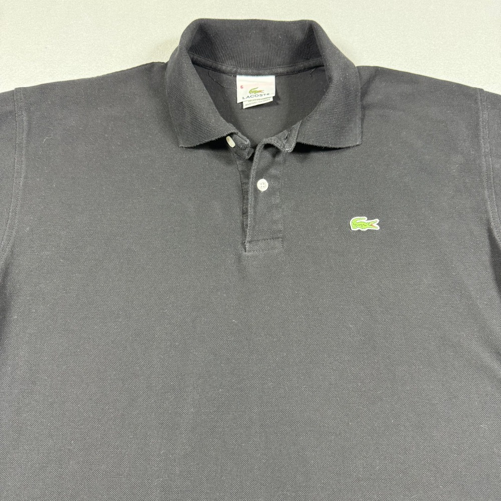 Lacoste Polo Shirt Mens 6 L Black Short Sleeve Pique Cotton Logo Excellent